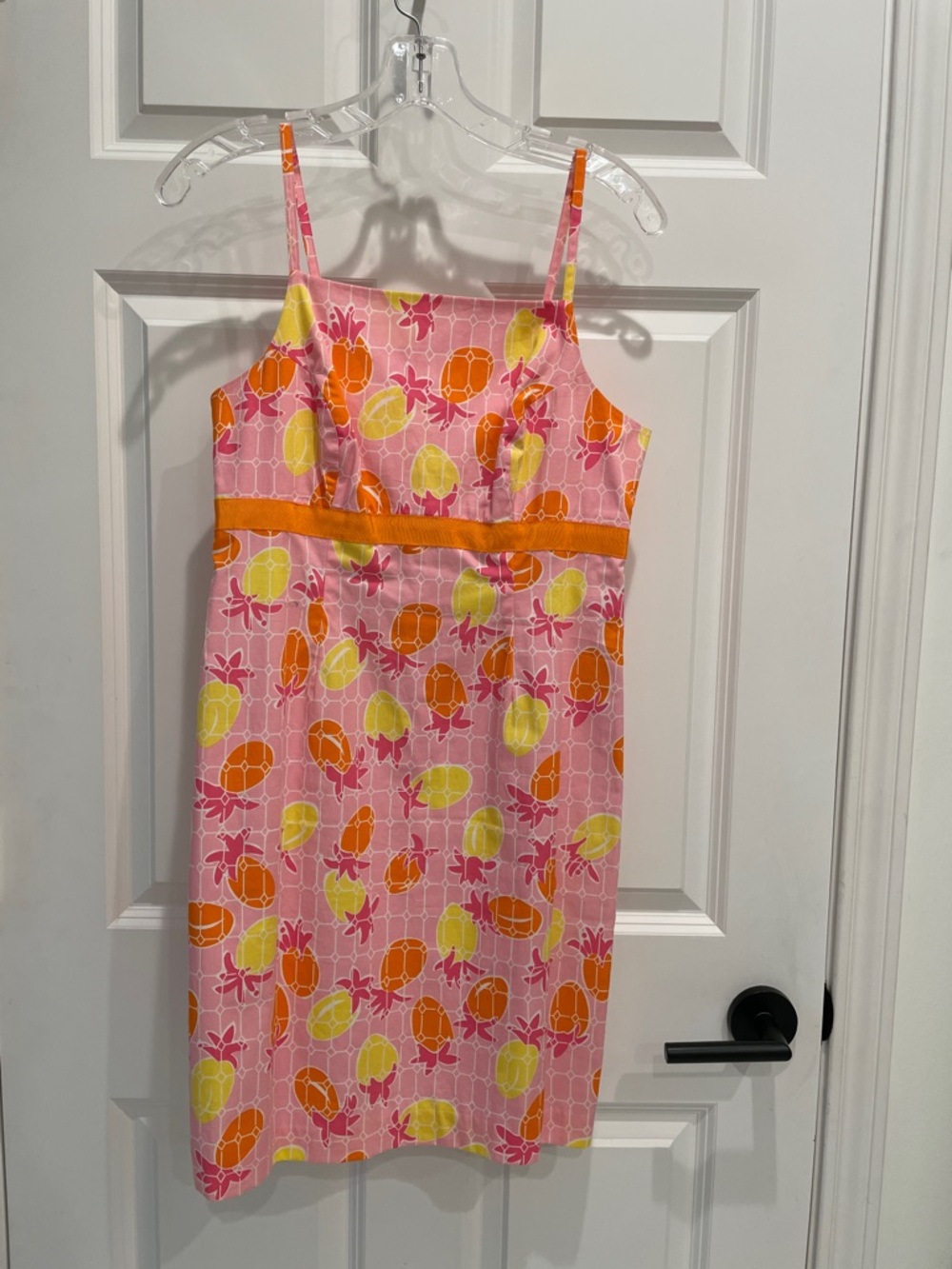 Lilly Pulitzer Pink Tropical Print Spaghetti-Strap Dress with Orange Waist